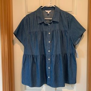 Tierd Denim Button Front Top